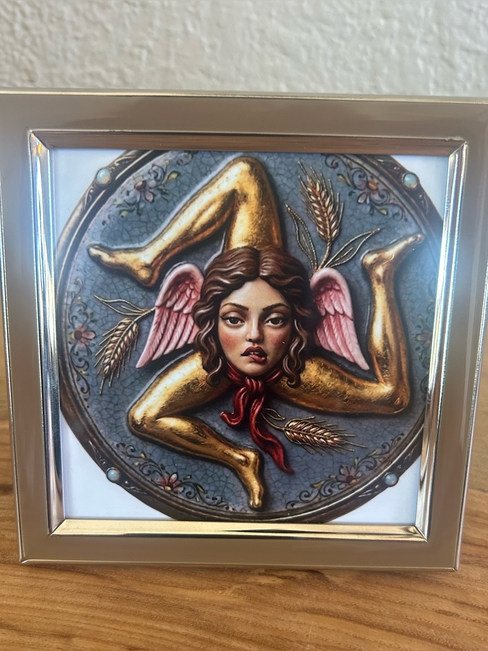 Rachel Zoe 4x4 Silver Frame With Italian Sicilian Trinacria Art